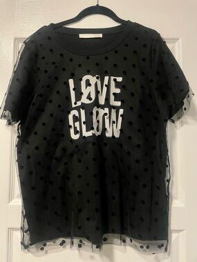 Black 'Love Glow' Polka Dot Mesh Short Sleeve Tee